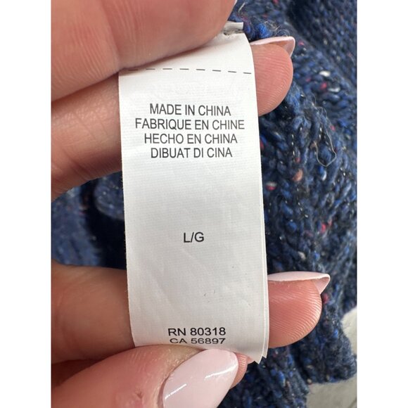 Lucky Brand Womens Sweater Sz L Chunky Knit Blue Speckled V-Neck Slouchy Comfy - Picture 5 of 11